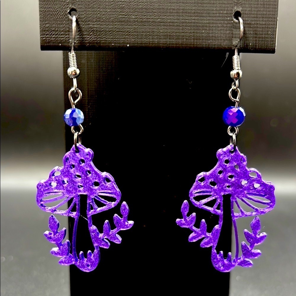 Purple Mushroom Earrings - Picture 3 of 6